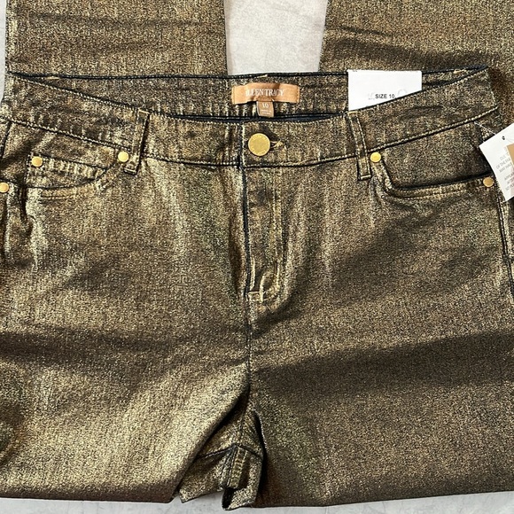 Ellen Tracy   jeans  Betty slim Ankle Pants  gold on black denim  mid rise Sz 10 - Picture 2 of 11